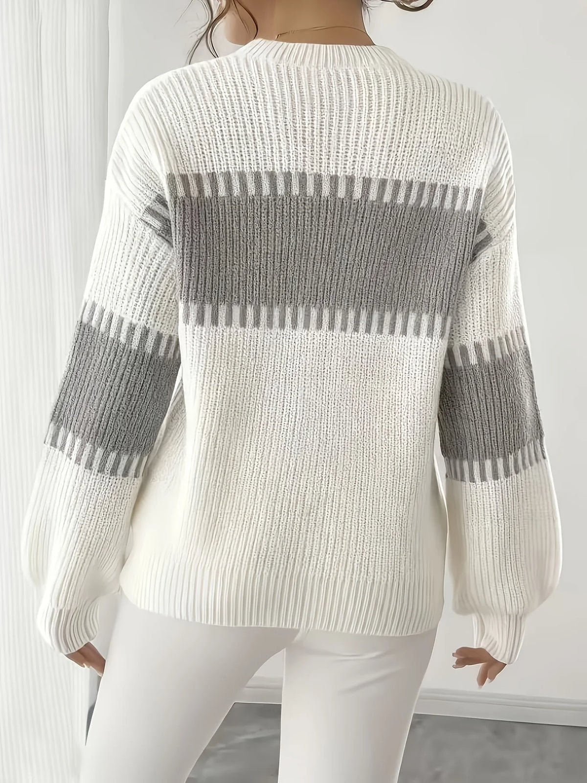Women’s Colour-Block Striped Sweater Relaxed Fit Lightweight Design 2