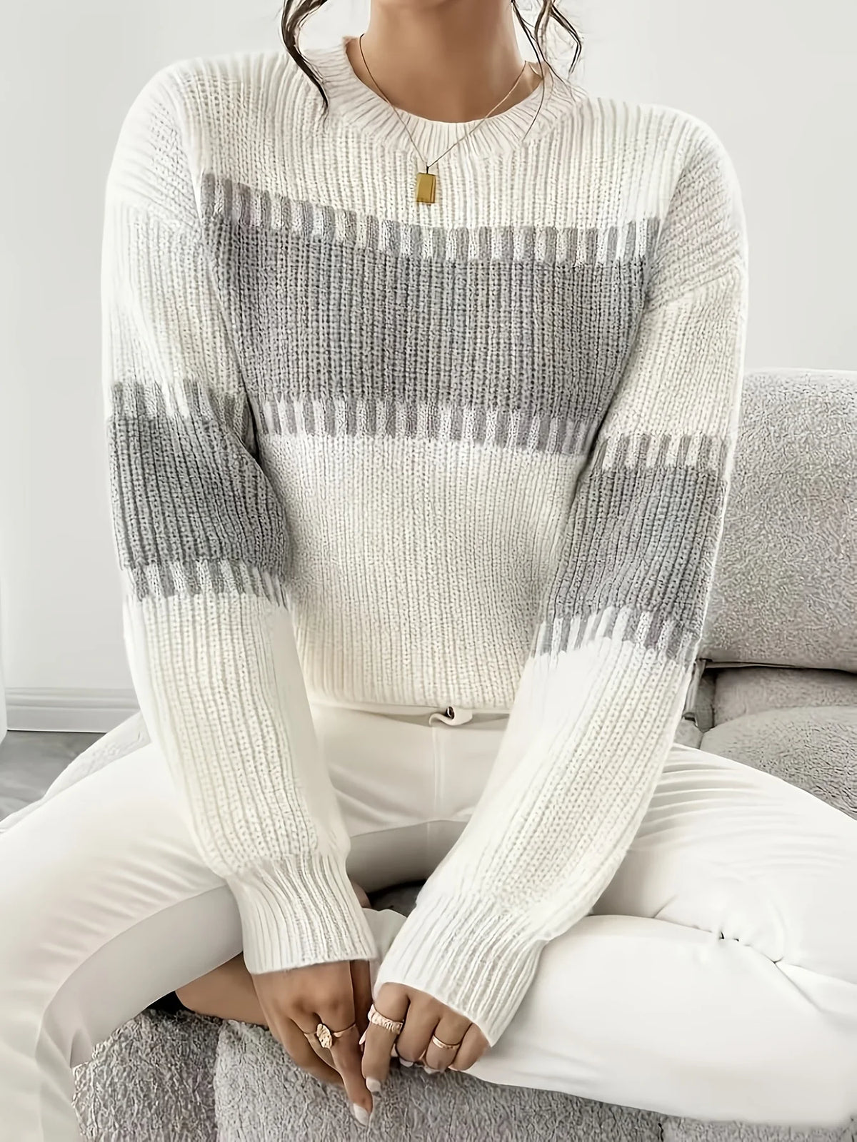 Women’s Colour-Block Striped Sweater Relaxed Fit Lightweight Design 4