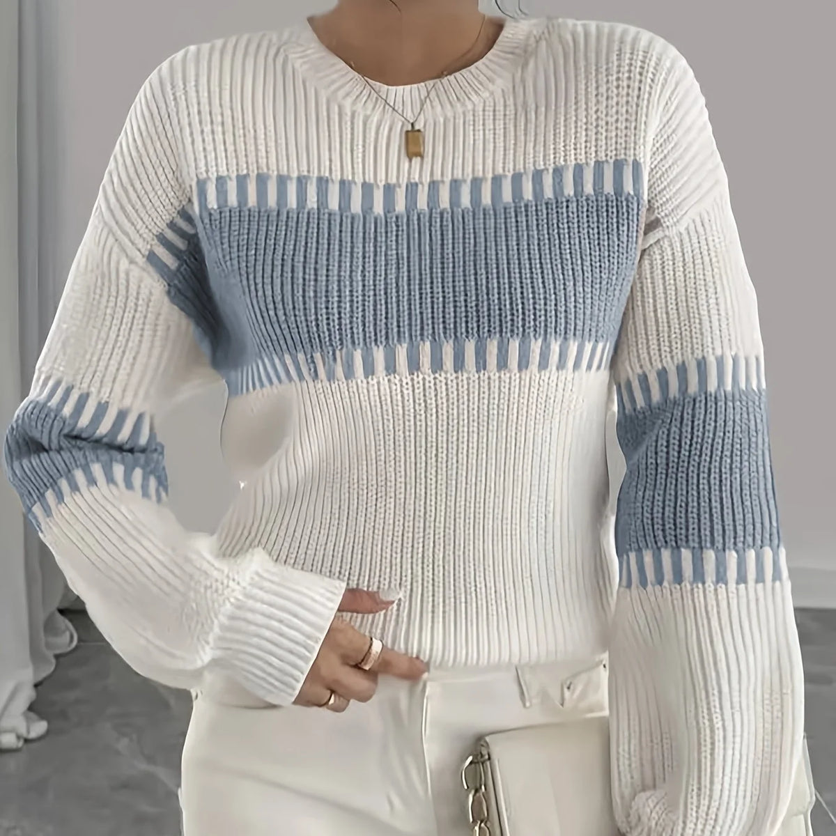 Women’s Colour-Block Striped Sweater Relaxed Fit Lightweight Design 6