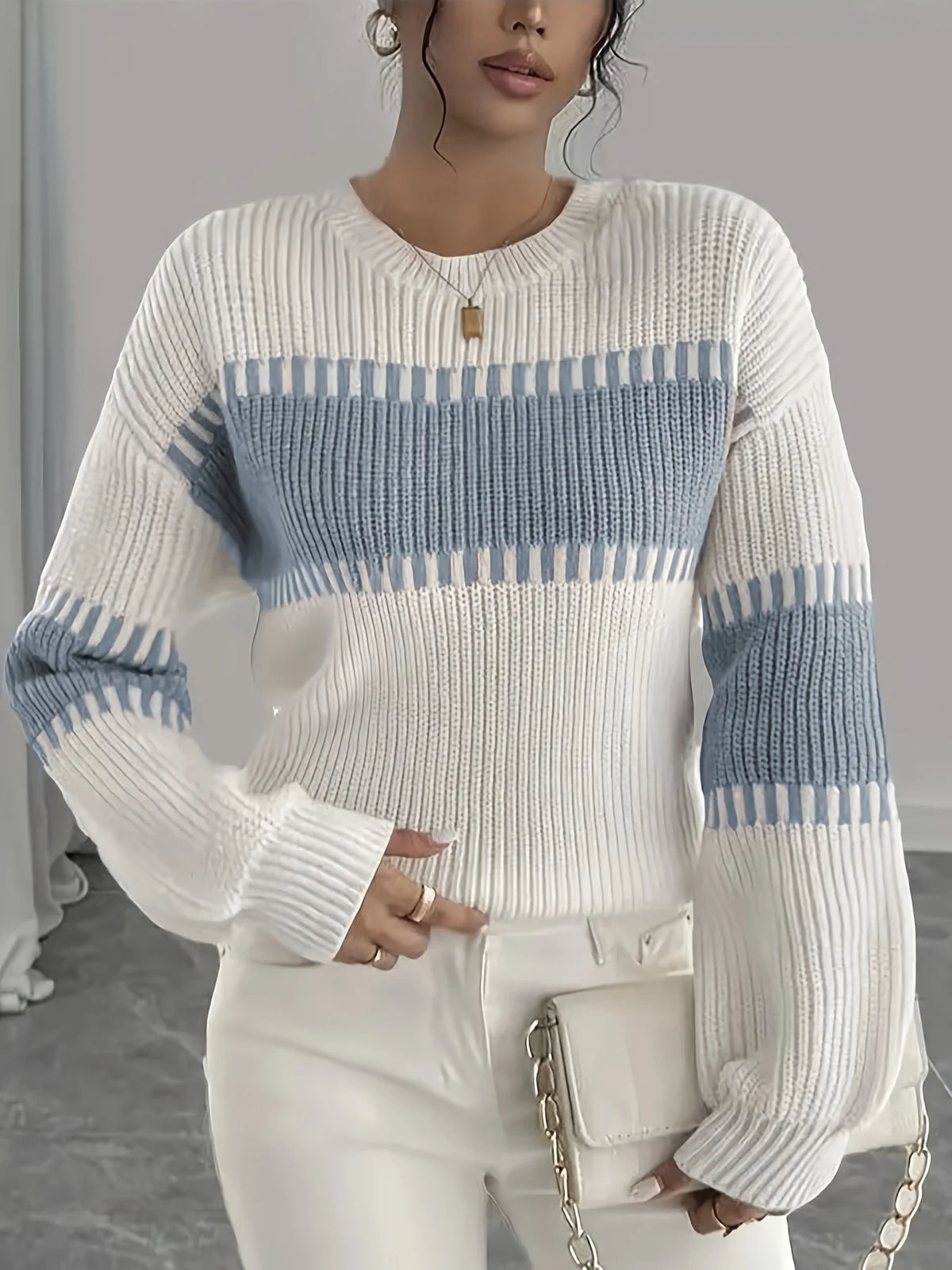 Women’s Colour-Block Striped Sweater Relaxed Fit Lightweight Design 7