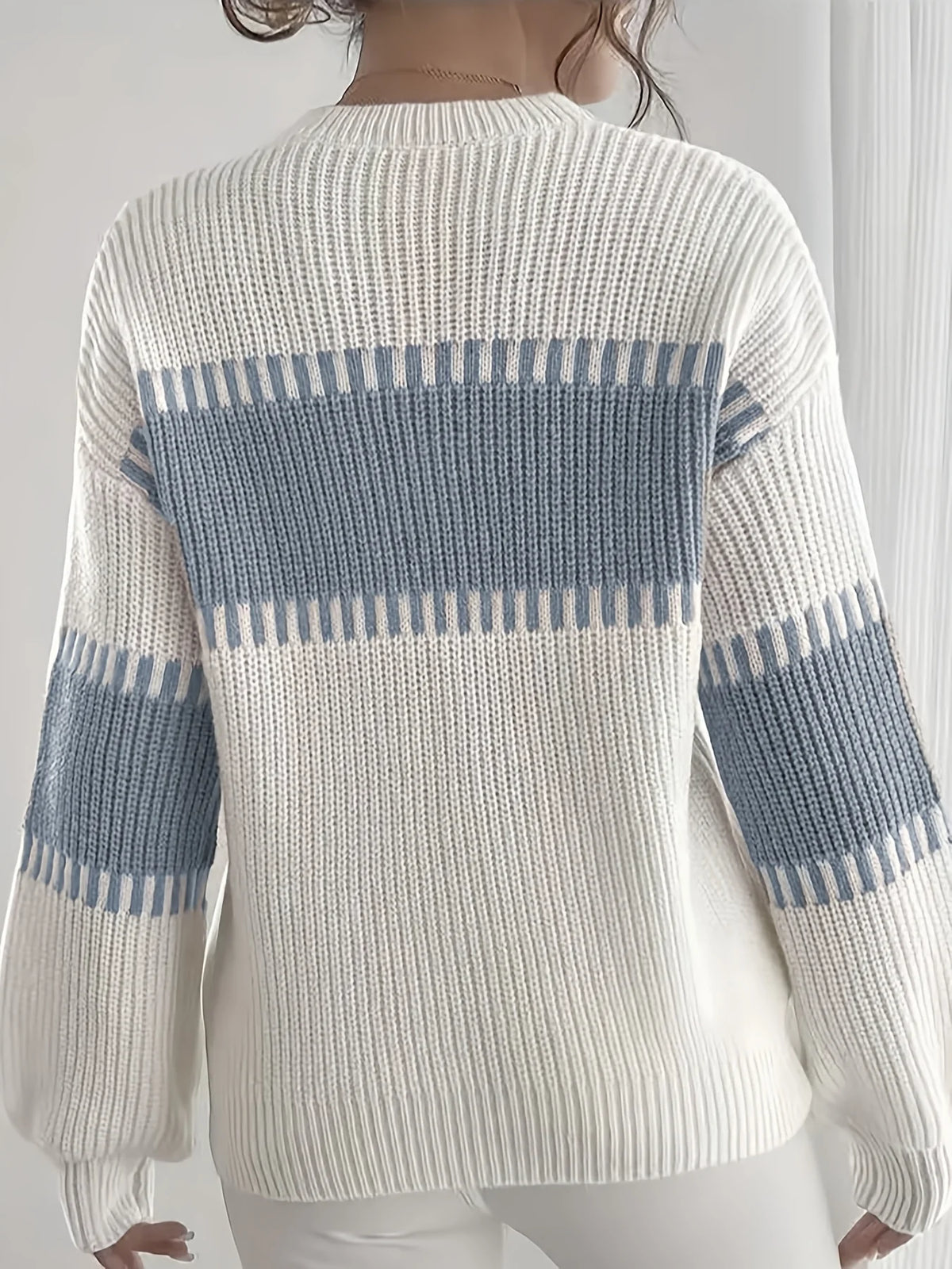 Women’s Colour-Block Striped Sweater Relaxed Fit Lightweight Design 8