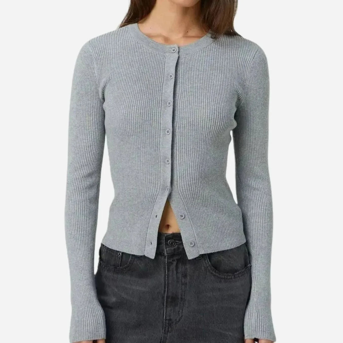Women’s Cropped Cardigan Fitted Ribbed Design with Button Front 1
