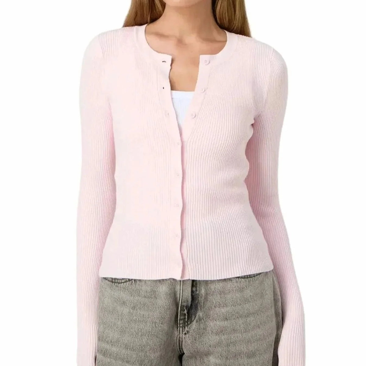 Women’s Cropped Cardigan Fitted Ribbed Design with Button Front 2