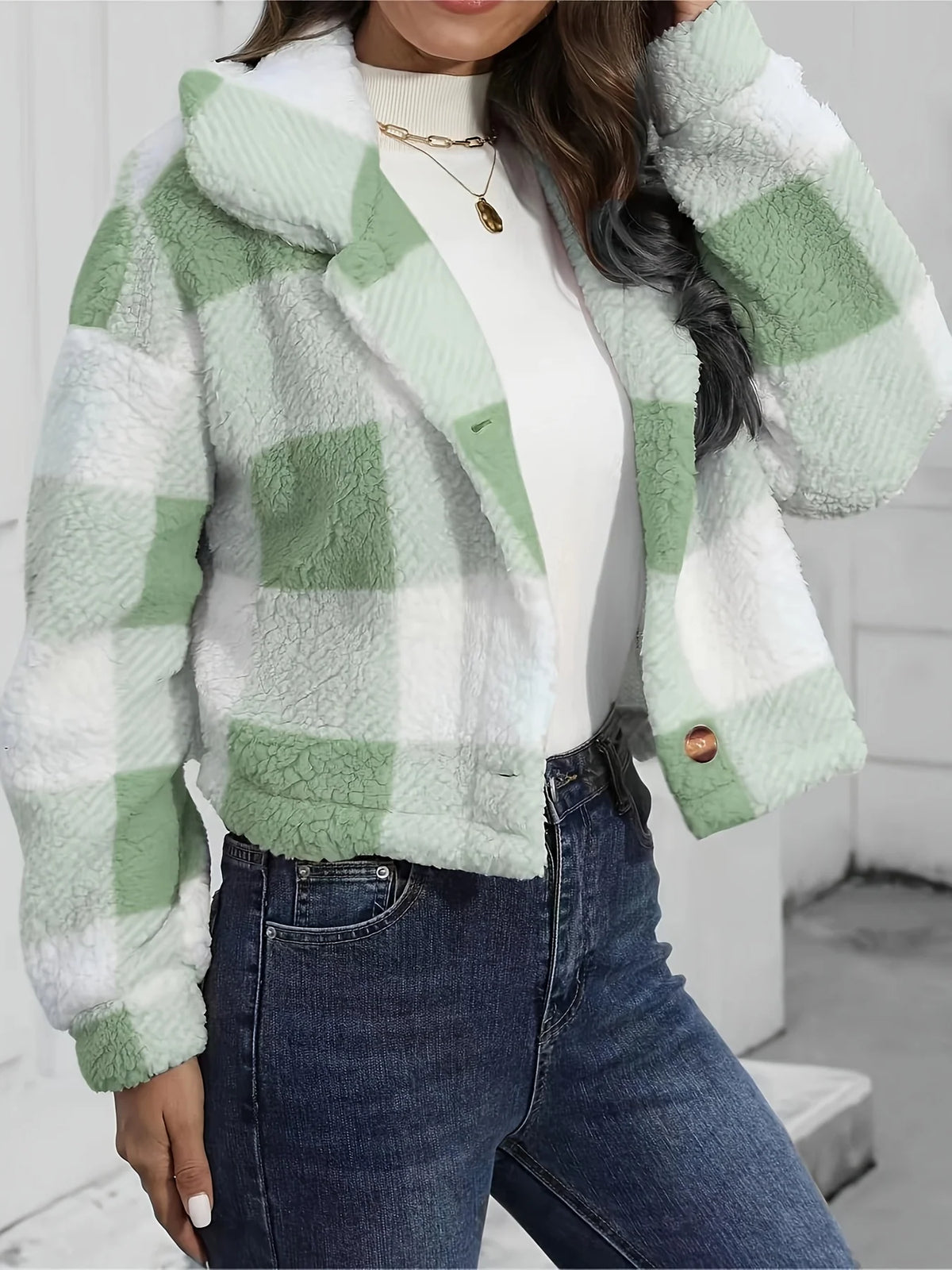 Women’s Cropped Plaid Jacket Soft and Stylish Layering Piece 7