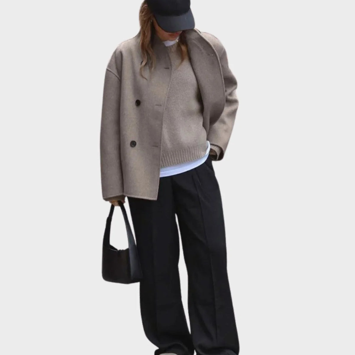 Women’s Double-Breasted Hip-Length Coat with Wool Look 2