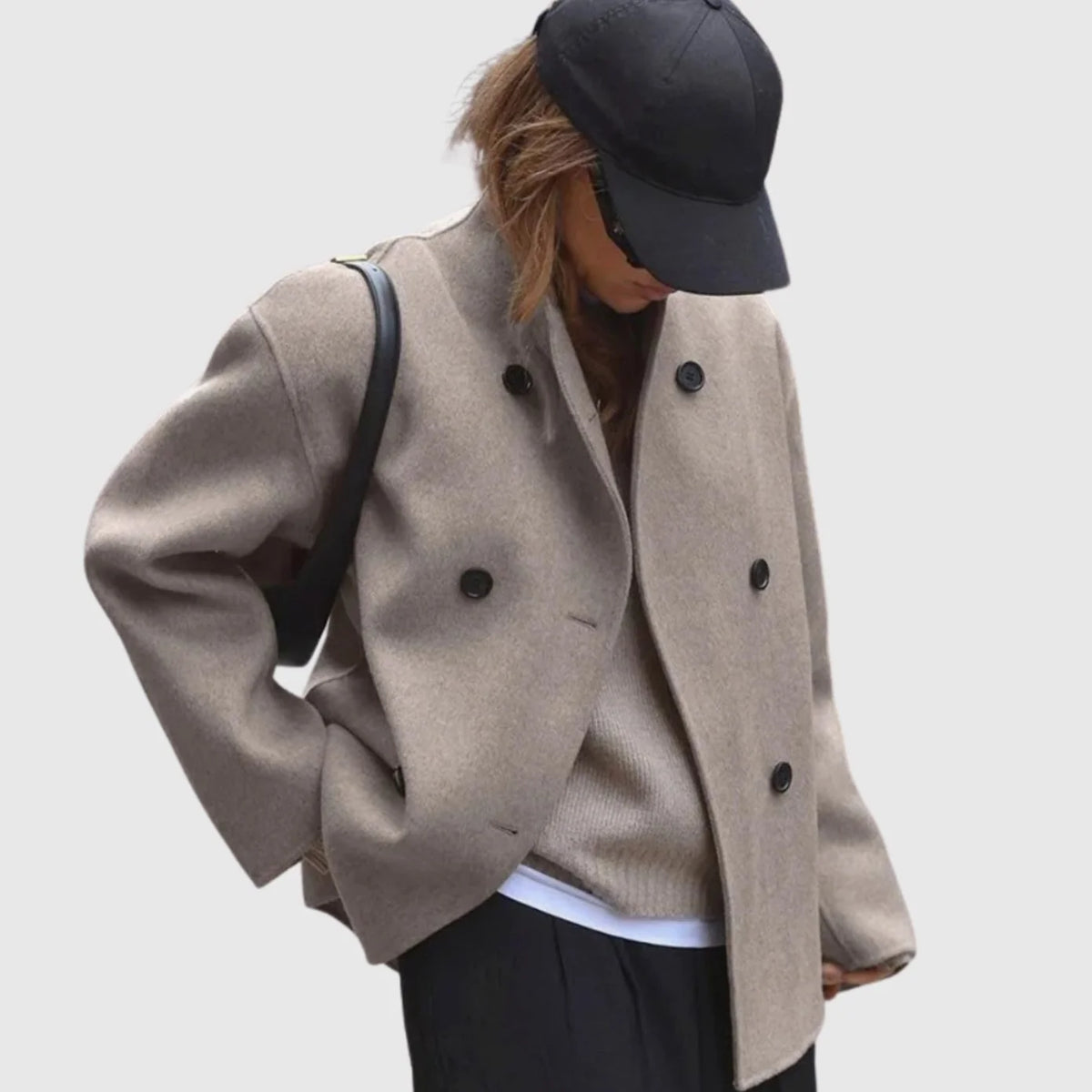 Women’s Double-Breasted Hip-Length Coat with Wool Look 3