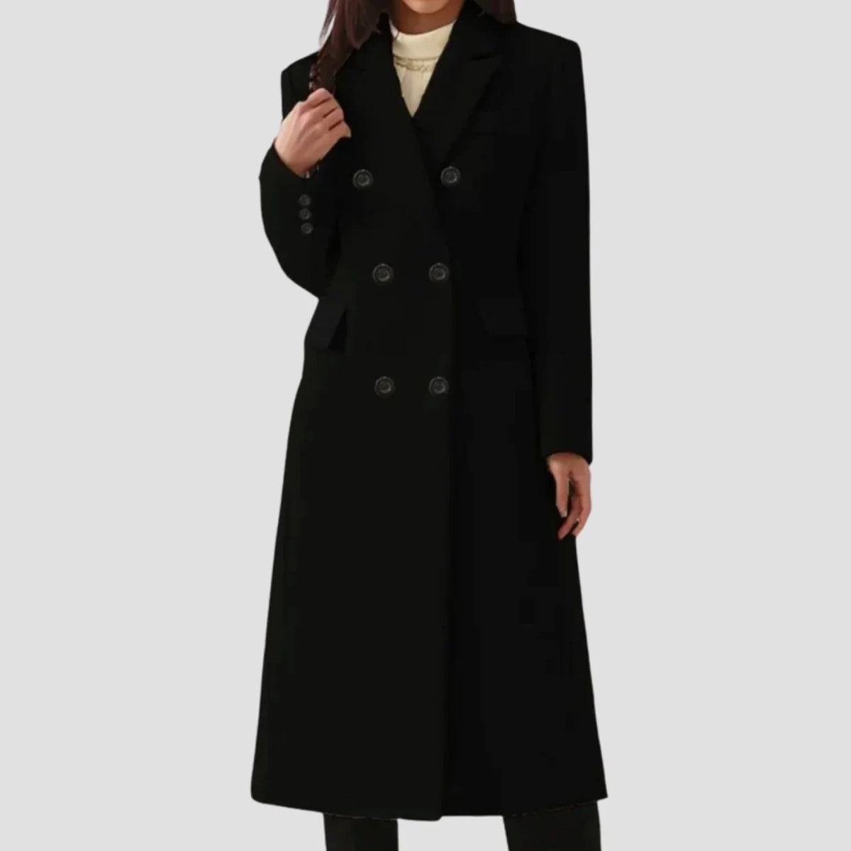 Women’s Double-Breasted Wool Coat Knee-Length Tailored Design 0