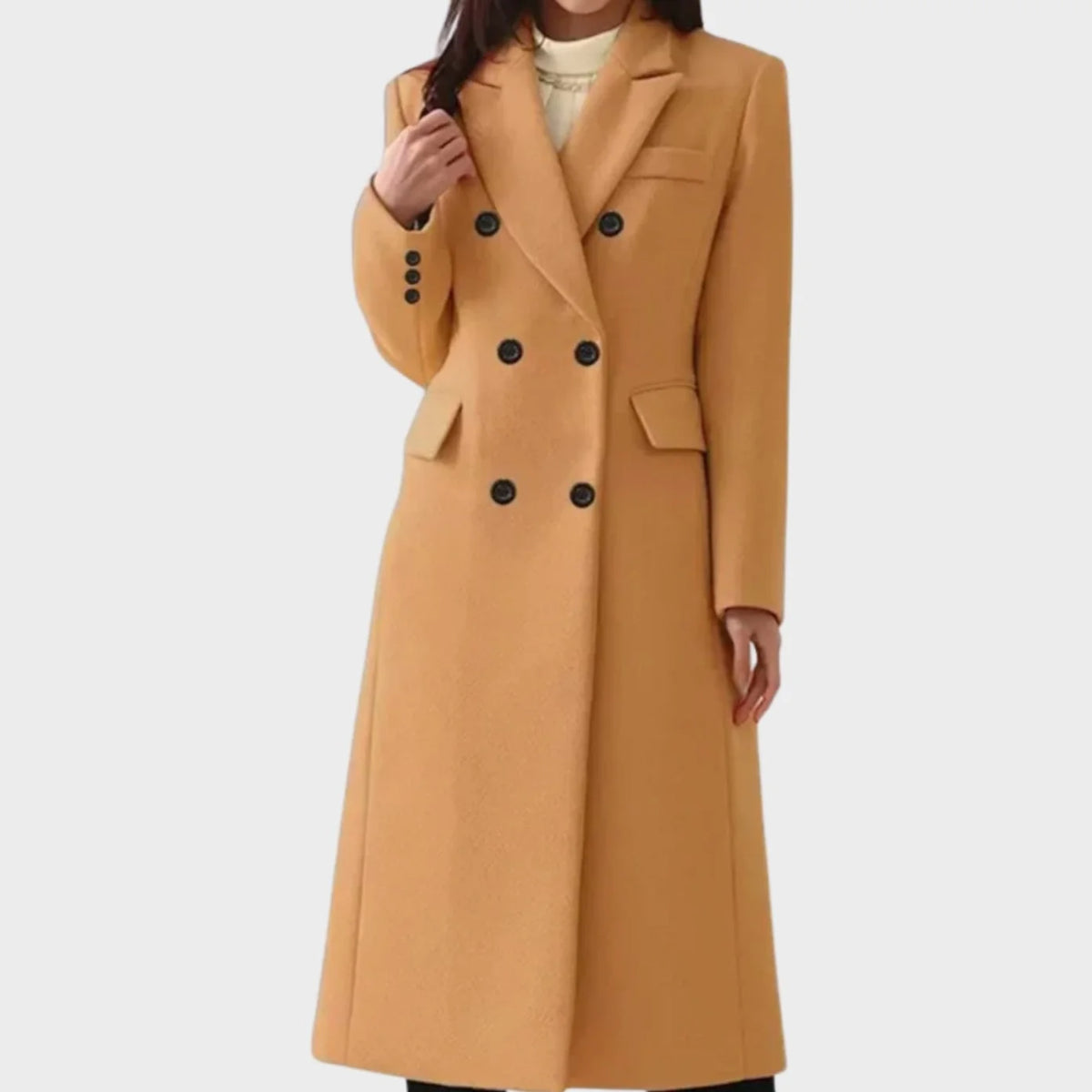Women’s Double-Breasted Wool Coat Knee-Length Tailored Design 1