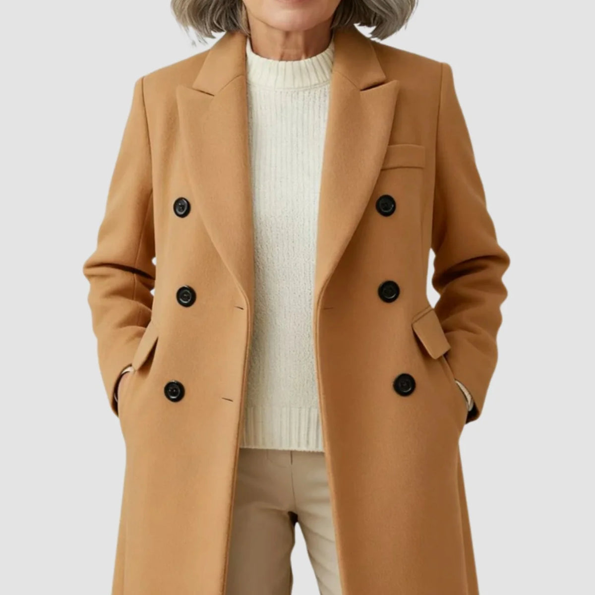 Women’s Double-Breasted Wool Coat Knee-Length Tailored Design 7