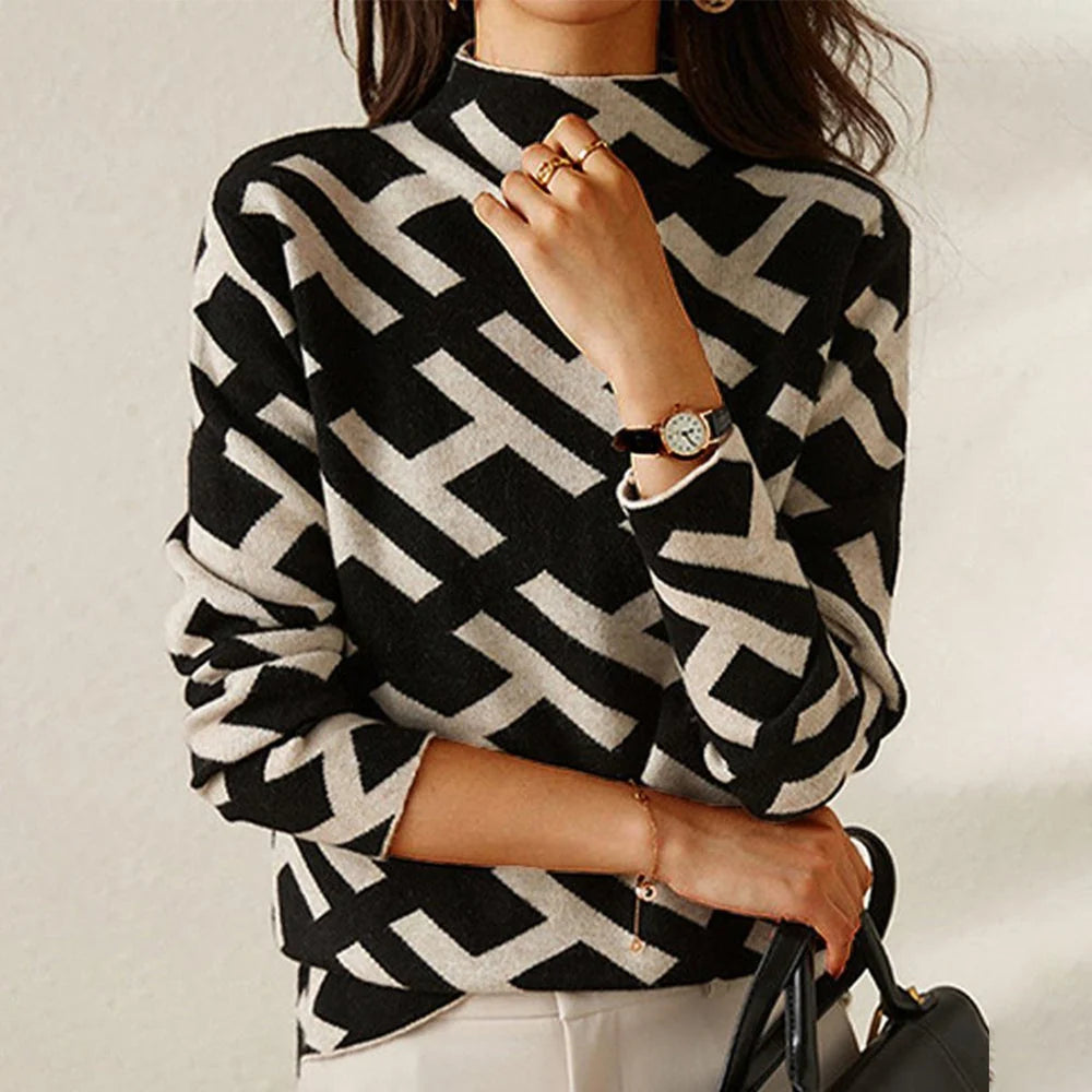 Women’s Geometric Pattern Sweater Relaxed Fit Casual Style 1