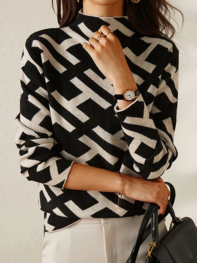 Women’s Geometric Pattern Sweater Relaxed Fit Casual Style 2