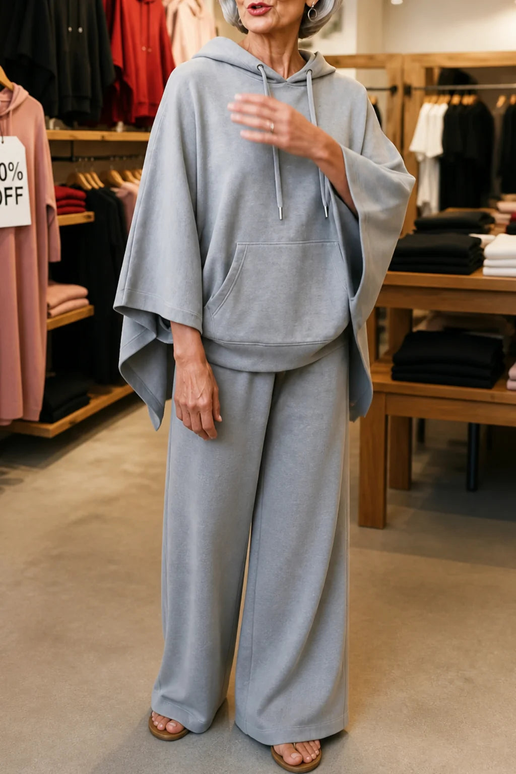 Women’s Hooded Cape and Wide-Leg Trouser Set Elegant Draped Silhouette 11
