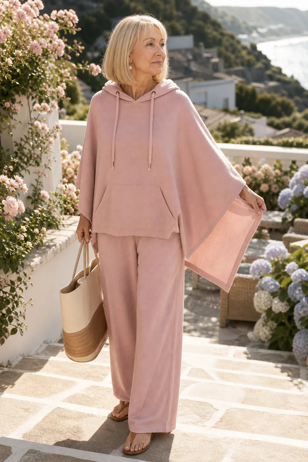 Women’s Hooded Cape and Wide-Leg Trouser Set Elegant Draped Silhouette 2