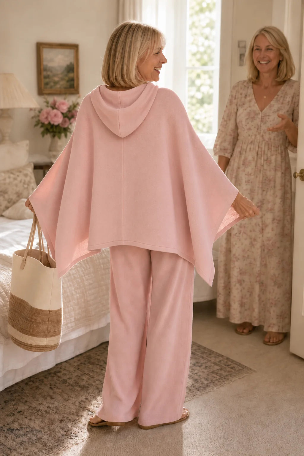 Women’s Hooded Cape and Wide-Leg Trouser Set Elegant Draped Silhouette 5