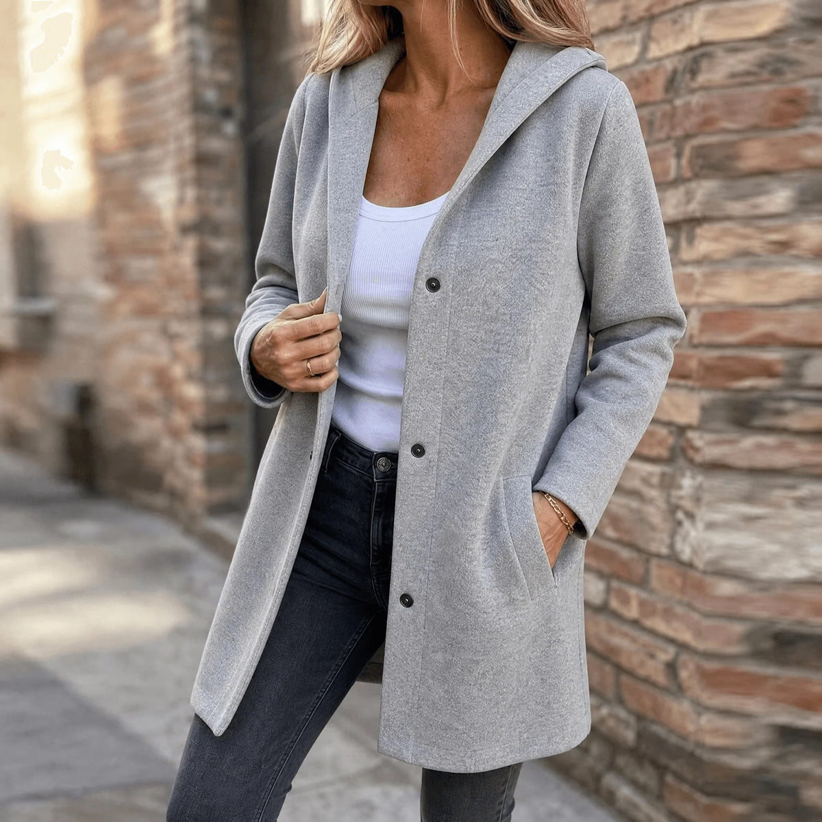 Women’s Hooded Cardigan Relaxed Mid-Length Knit Jacket 0