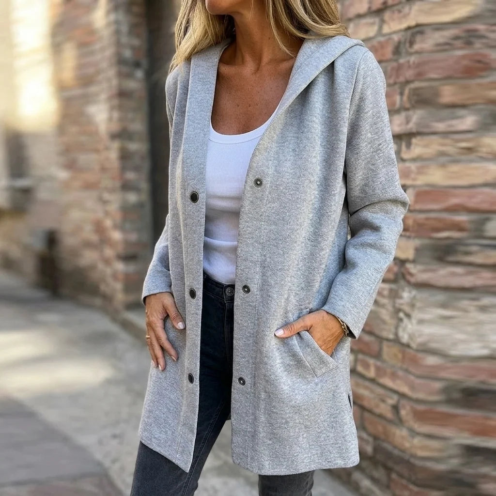 Women’s Hooded Cardigan Relaxed Mid-Length Knit Jacket 1