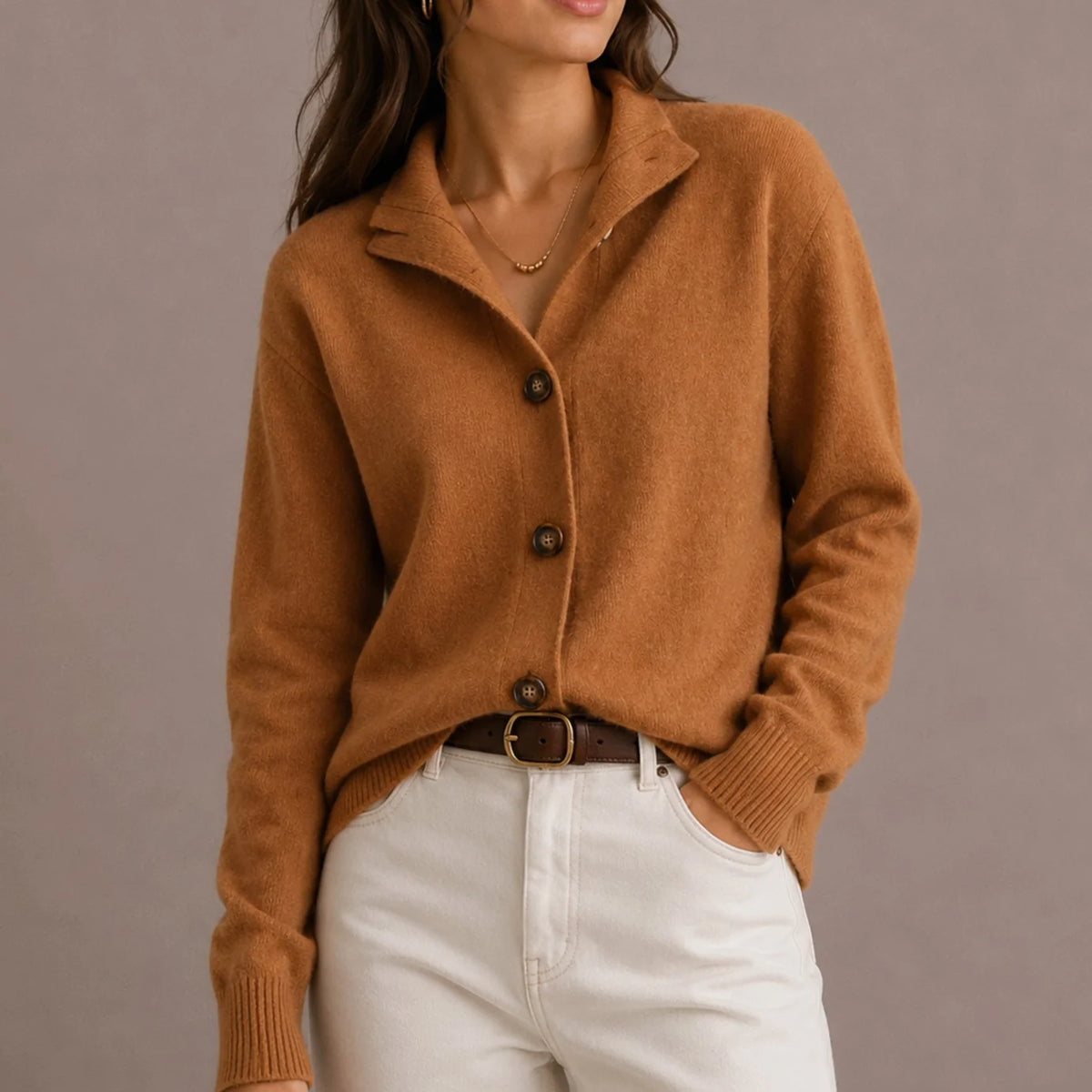 Women’s Knit Cardigan Collared Button-Up Design 1