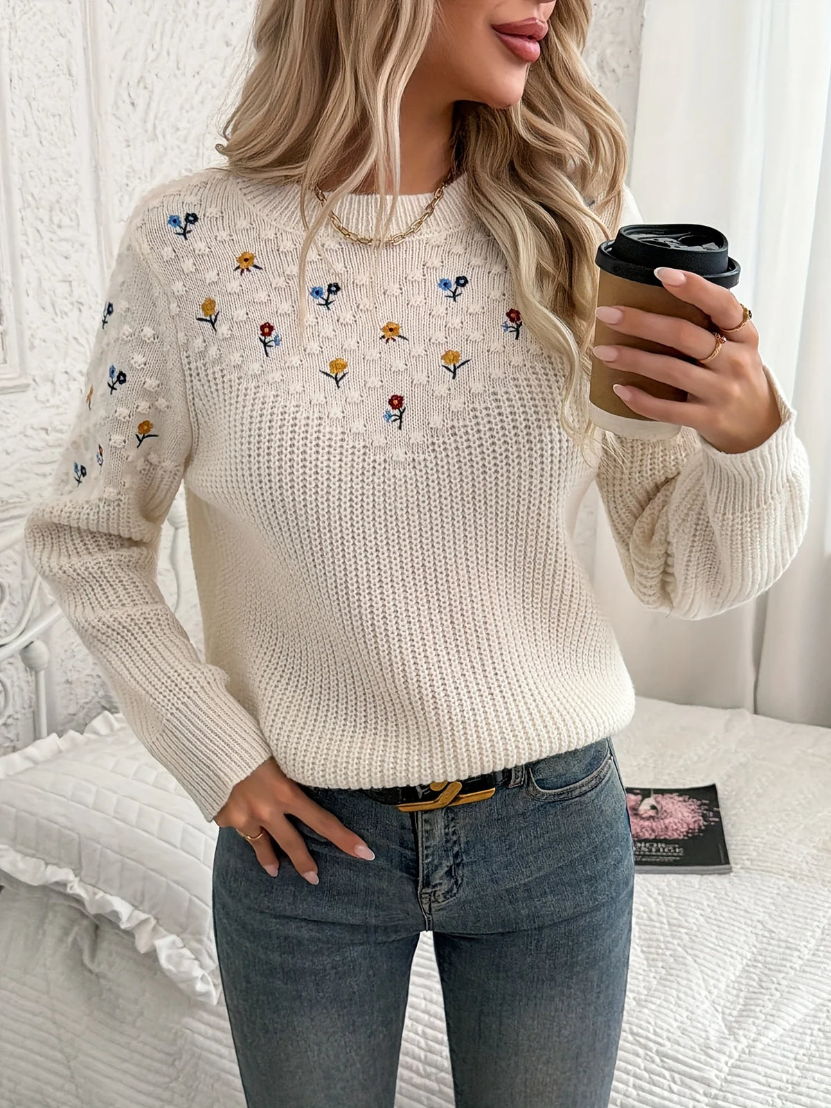 Women’s Knit Sweater with Floral Embroidery Elegant Design 2