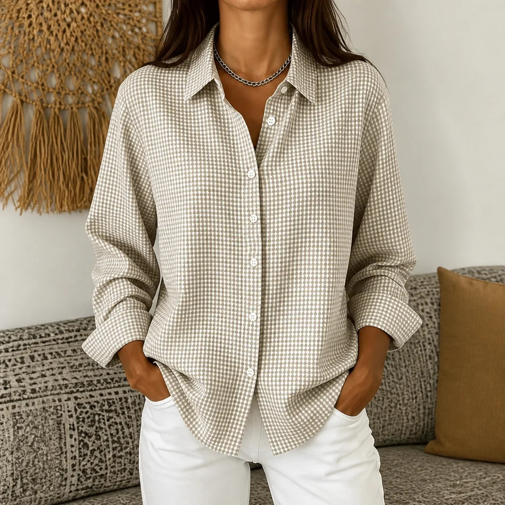 Women’s Lightweight Plaid Button-Down Shirt Relaxed Fit Style 14
