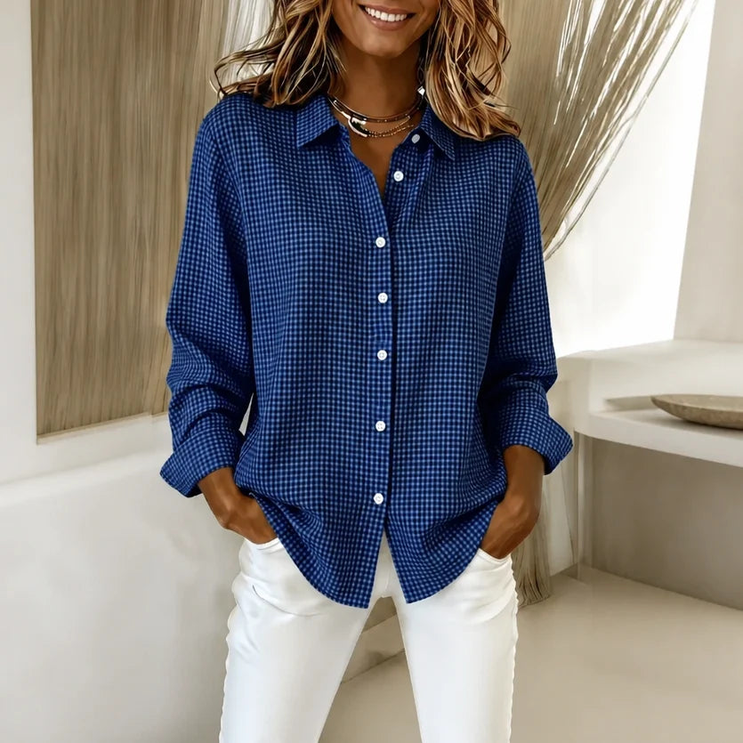 Women’s Lightweight Plaid Button-Down Shirt Relaxed Fit Style 15