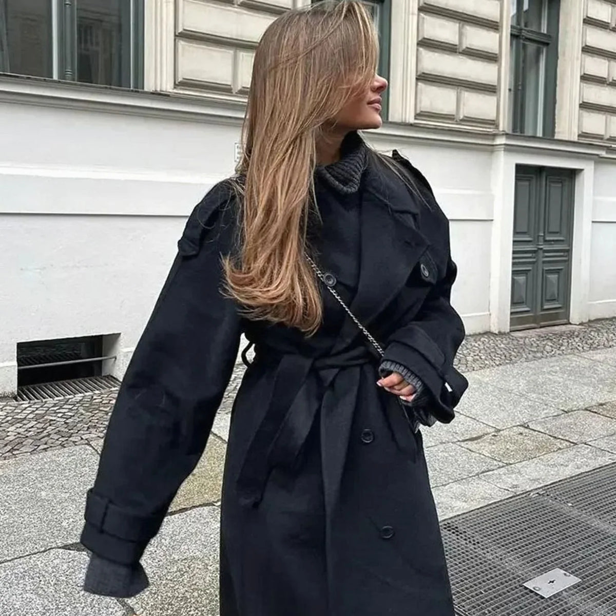 Women’s Long Double-Breasted Belted Trench Coat Classic Style 2