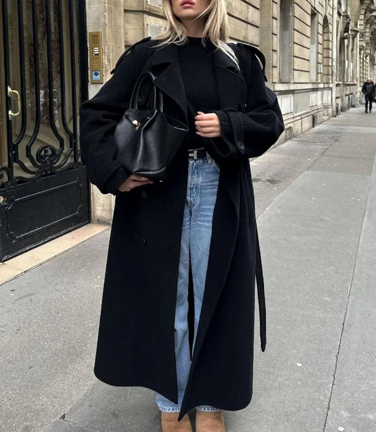 Women’s Long Double-Breasted Belted Trench Coat Classic Style 5