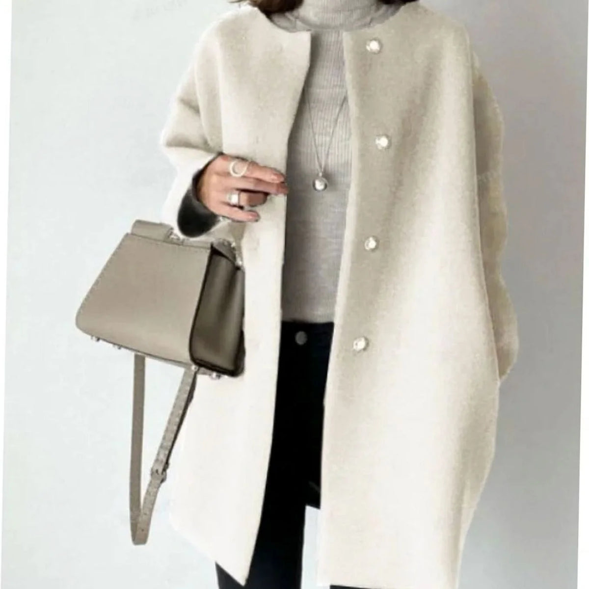 Women’s Longline Collarless Coat Snap-Button Closure 3