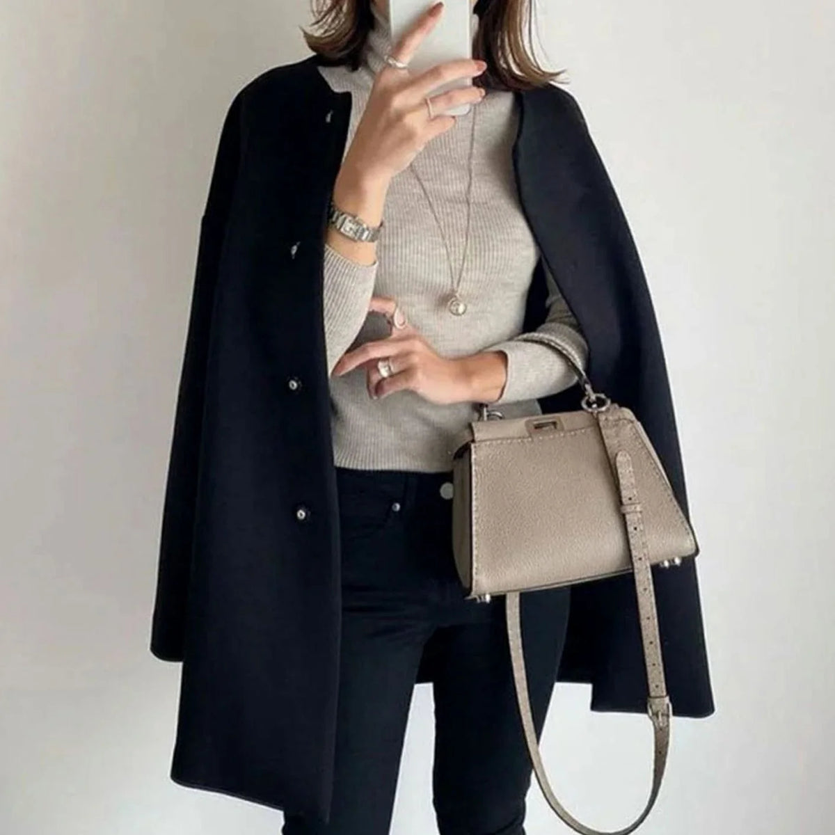 Women’s Longline Collarless Coat Snap-Button Closure 4
