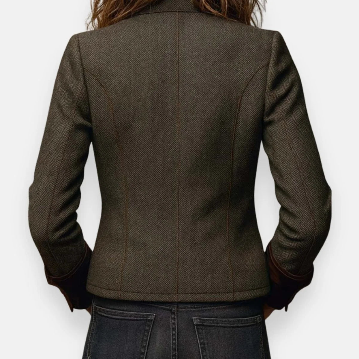 Women’s Military-Style Jacket Herringbone Tweed with Gold Buttons 4