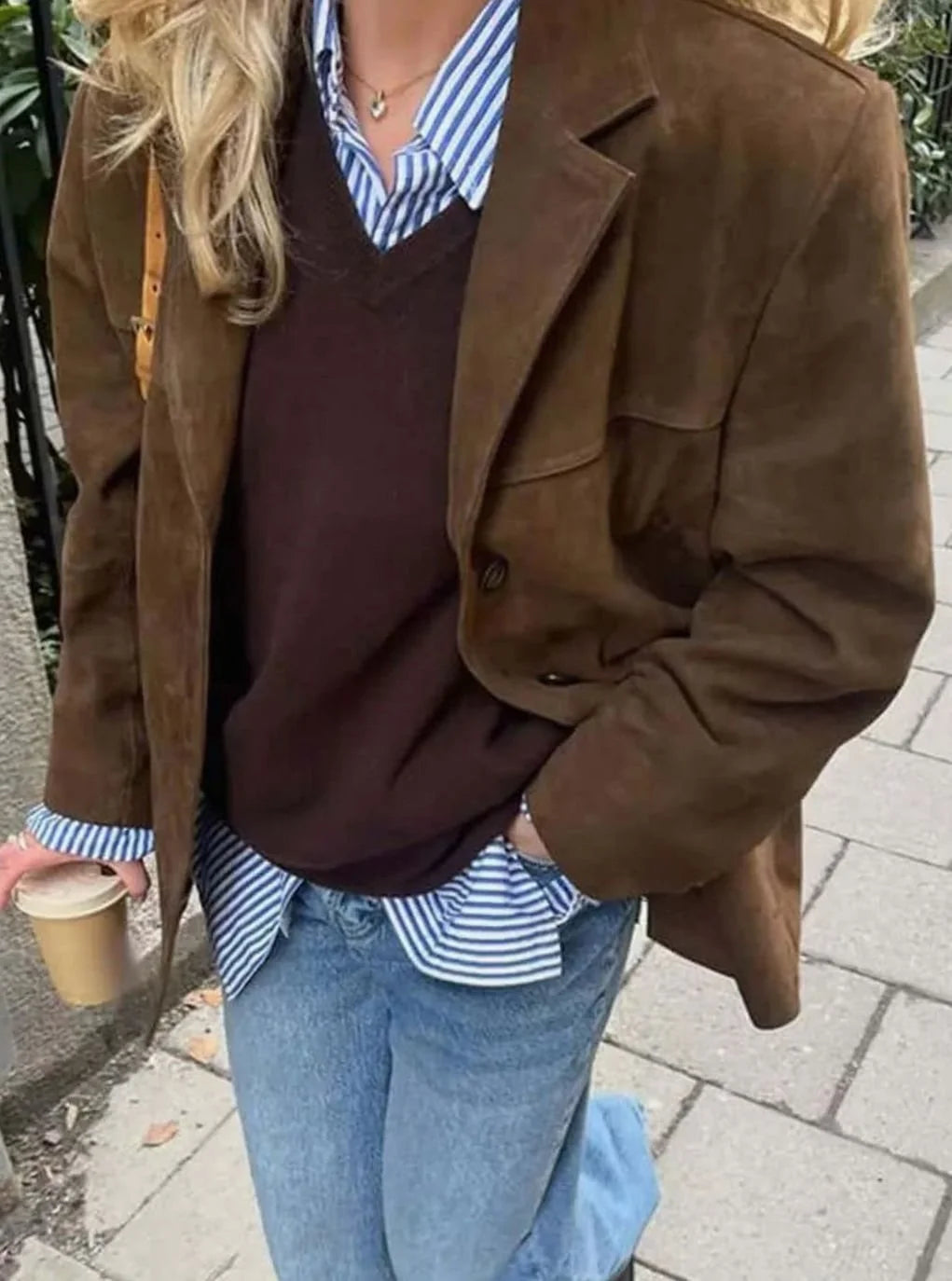 Women’s Oversized Blazer Soft Suede-Look Single-Button Design 2