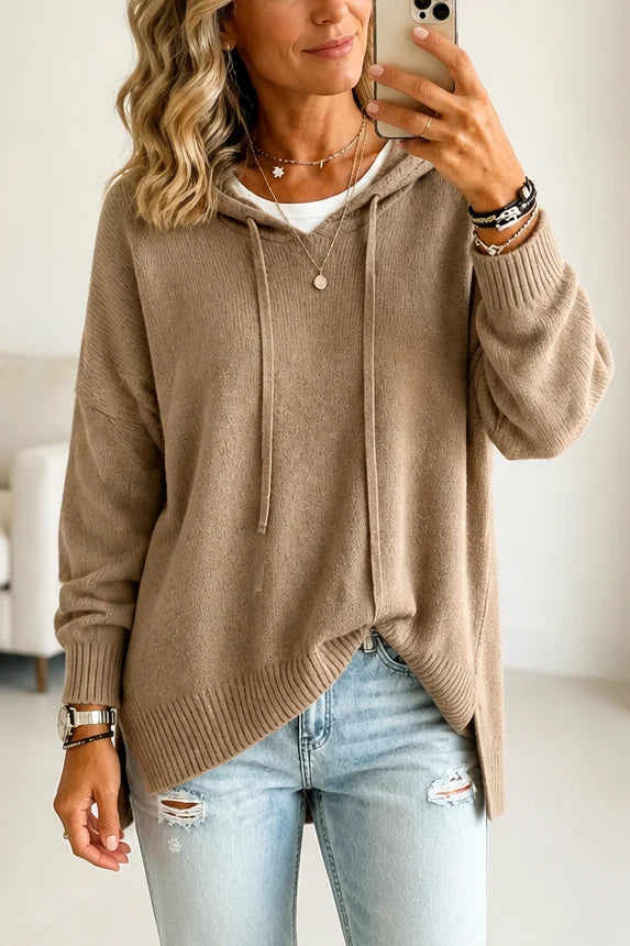 Women’s Oversized Hooded Knit Sweater Relaxed Fit with Drawstring 14