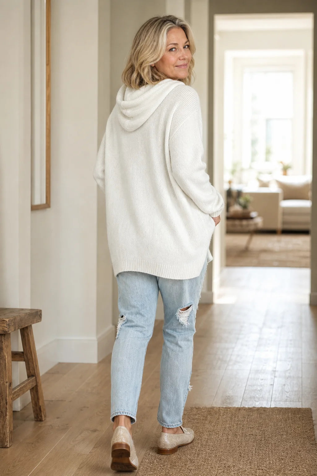 Women’s Oversized Hooded Knit Sweater Relaxed Fit with Drawstring 4