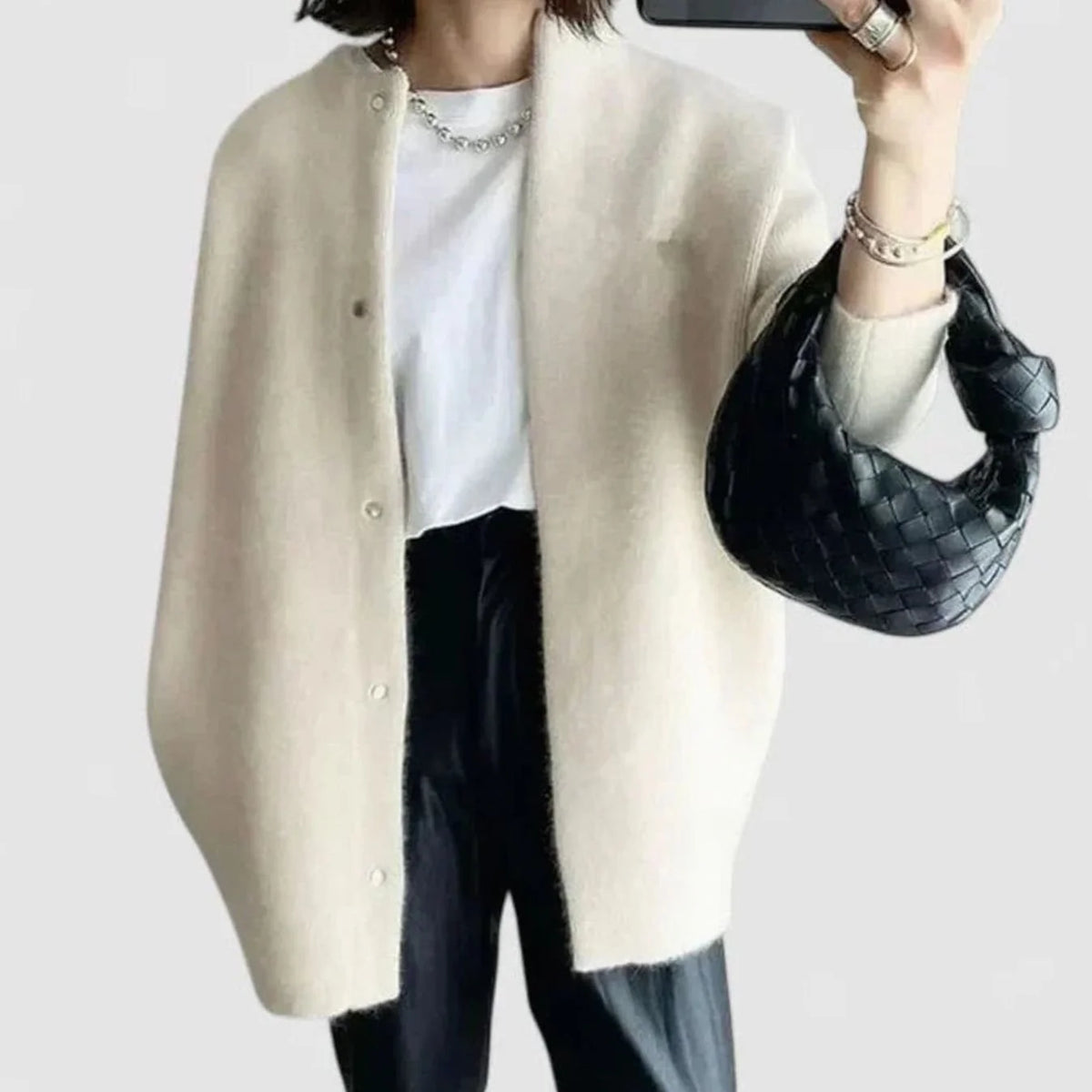 Women’s Oversized Knit Cardigan Relaxed Button-Front Style in Camel 1