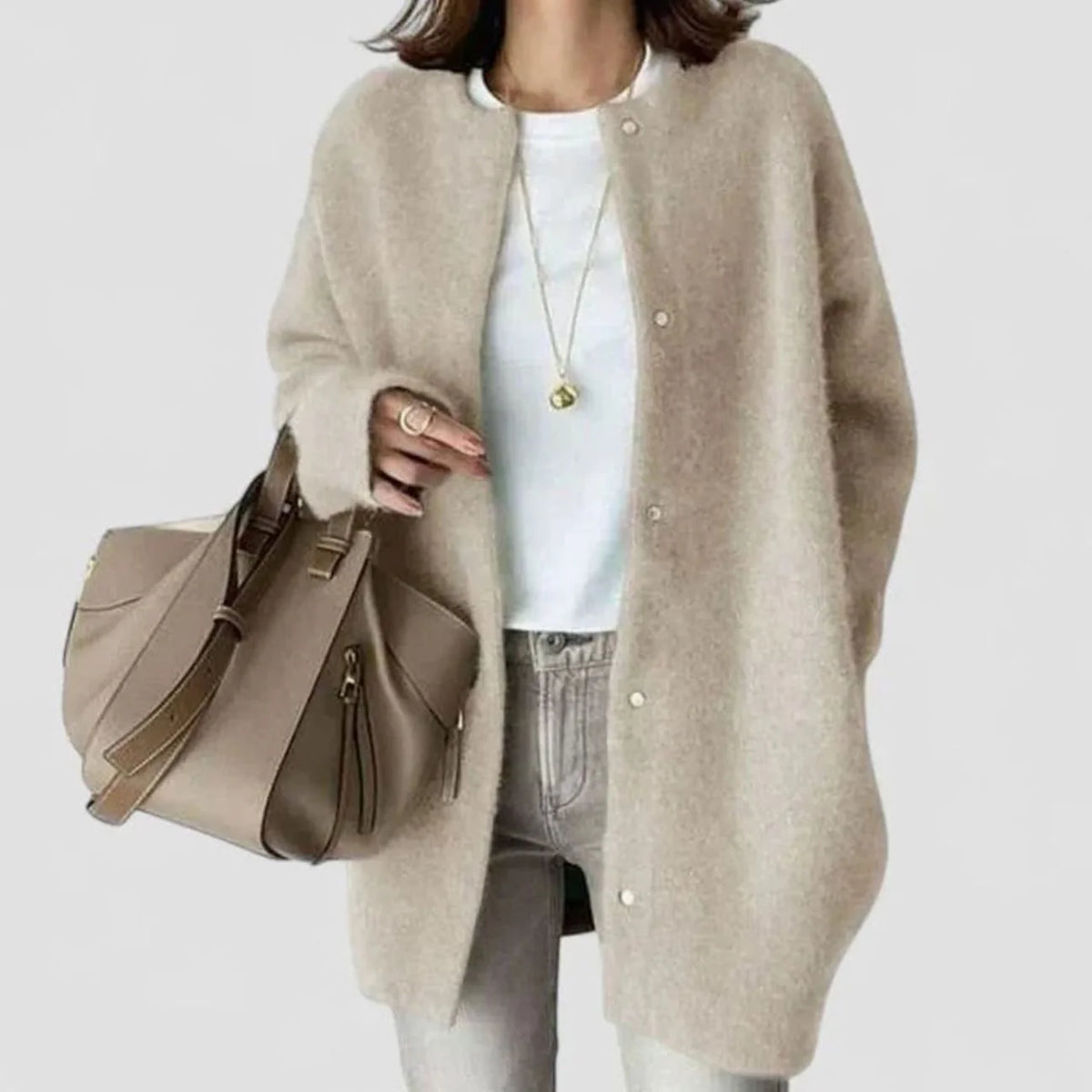 Women’s Oversized Knit Cardigan Relaxed Button-Front Style in Camel 3
