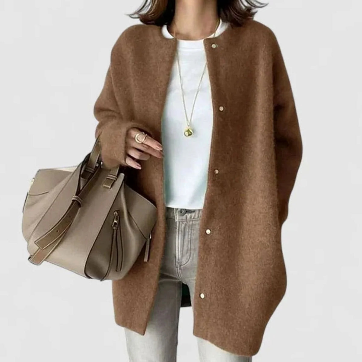 Women’s Oversized Knit Cardigan Relaxed Button-Front Style in Camel 5