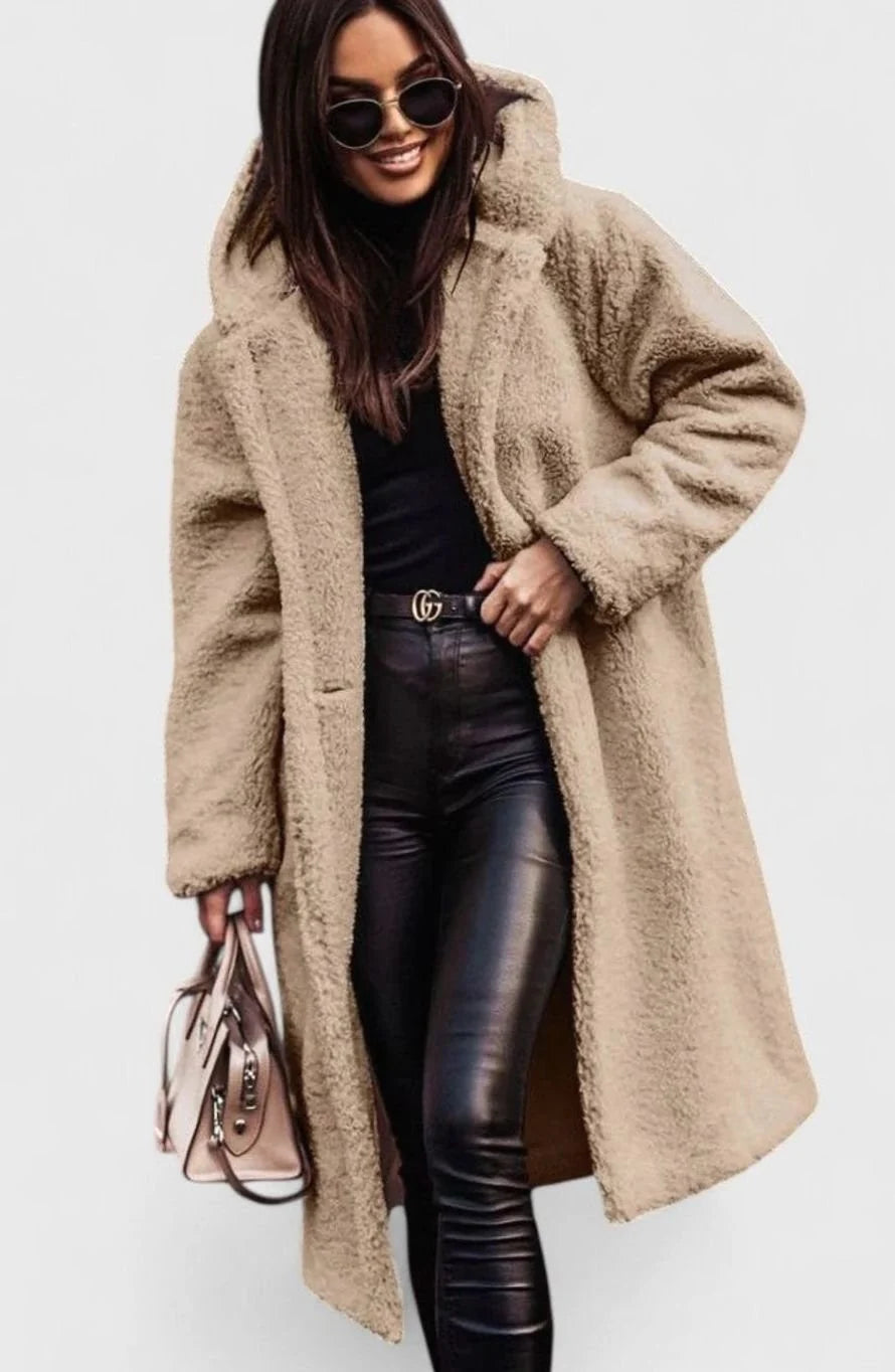 Women’s Oversized Long Faux Fur Winter Coat Elegant Teddy Style 0