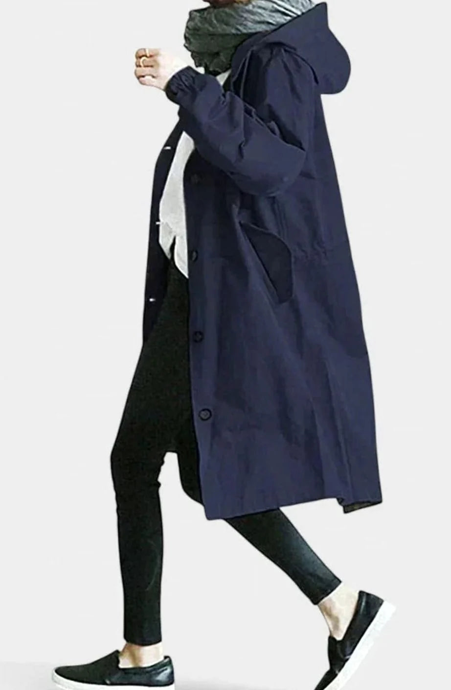 Women’s Oversized Longline Trench Coat with Hooded Button Front 7