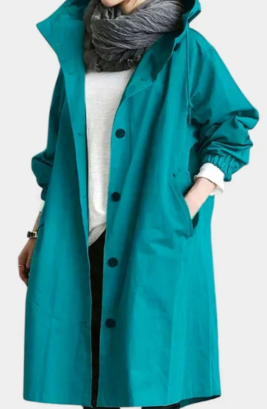 Women’s Oversized Longline Trench Coat with Hooded Button Front 9