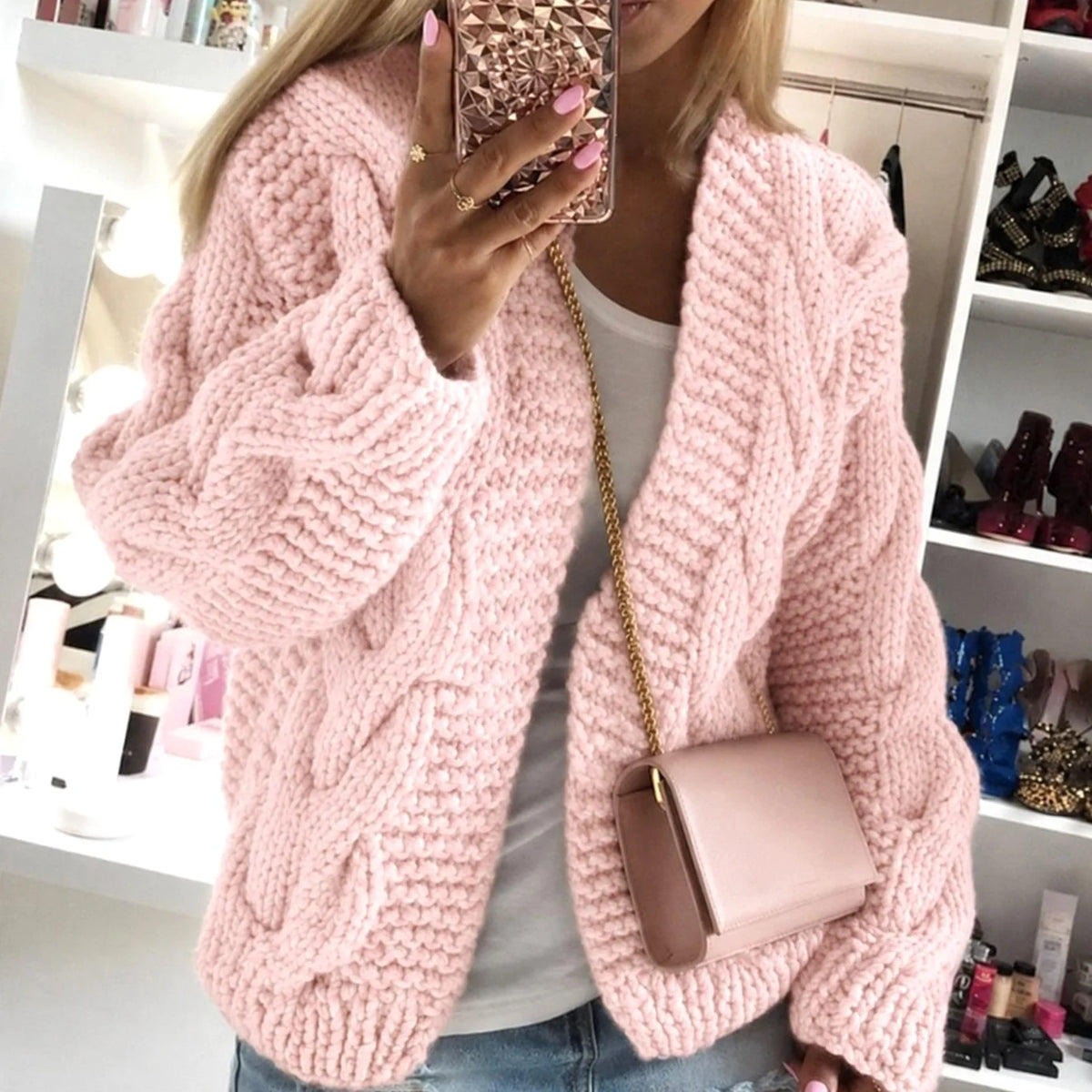Women’s Oversized Open-Front Cable Knit Cardigan for Cozy Layering 1