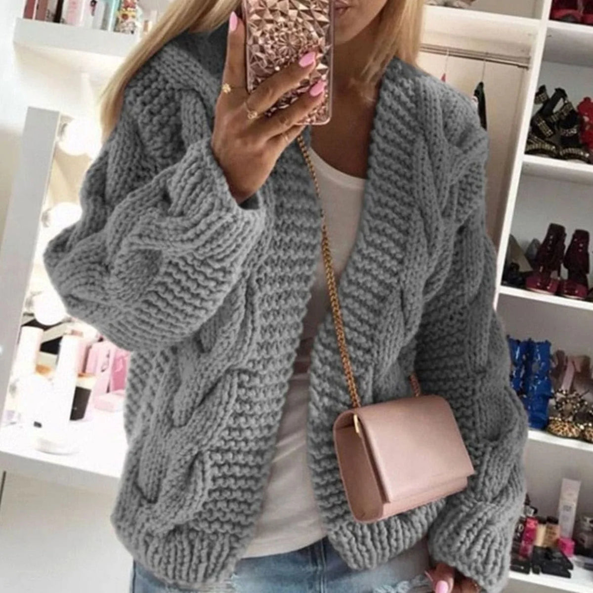 Women’s Oversized Open-Front Cable Knit Cardigan for Cozy Layering 2