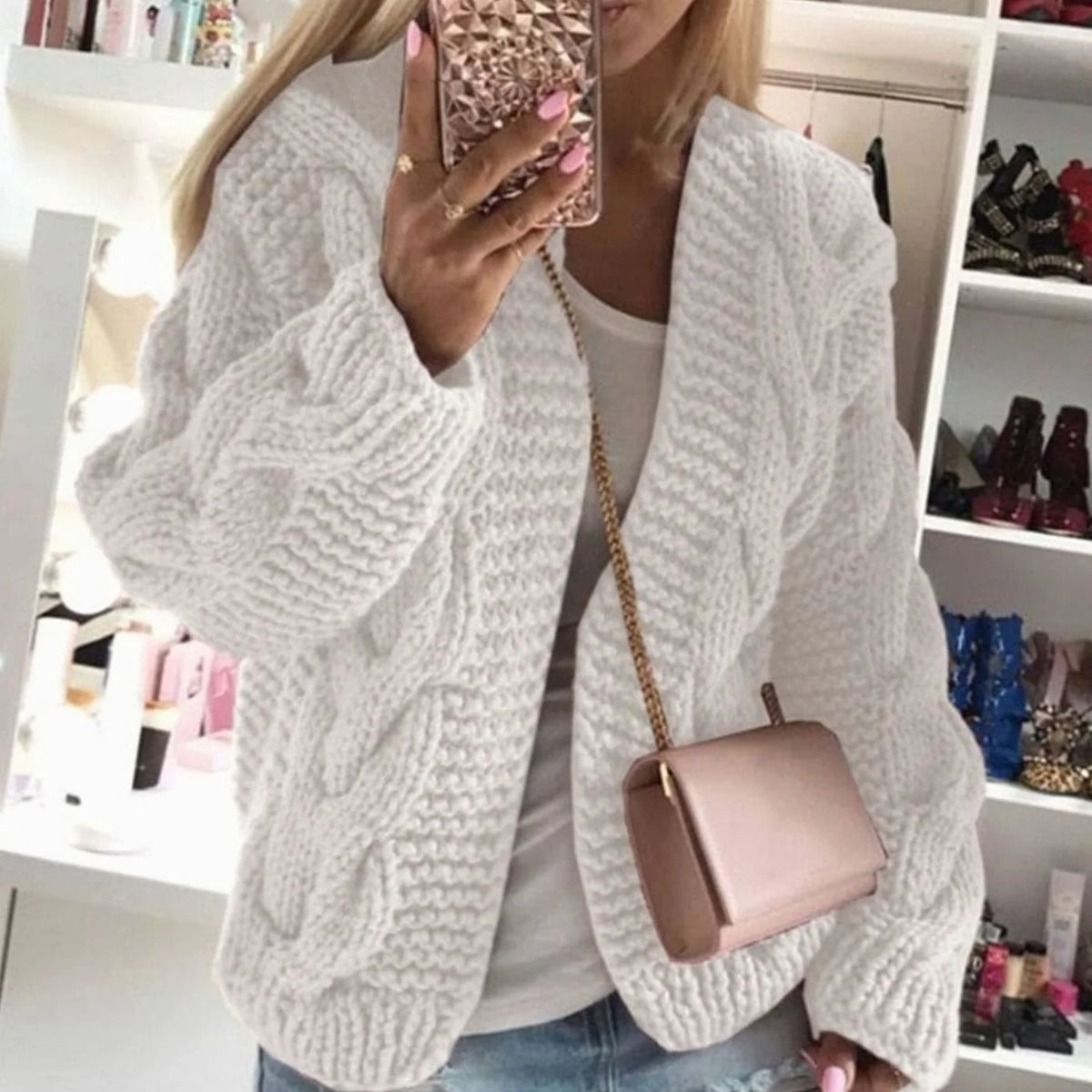 Women’s Oversized Open-Front Cable Knit Cardigan for Cozy Layering 3