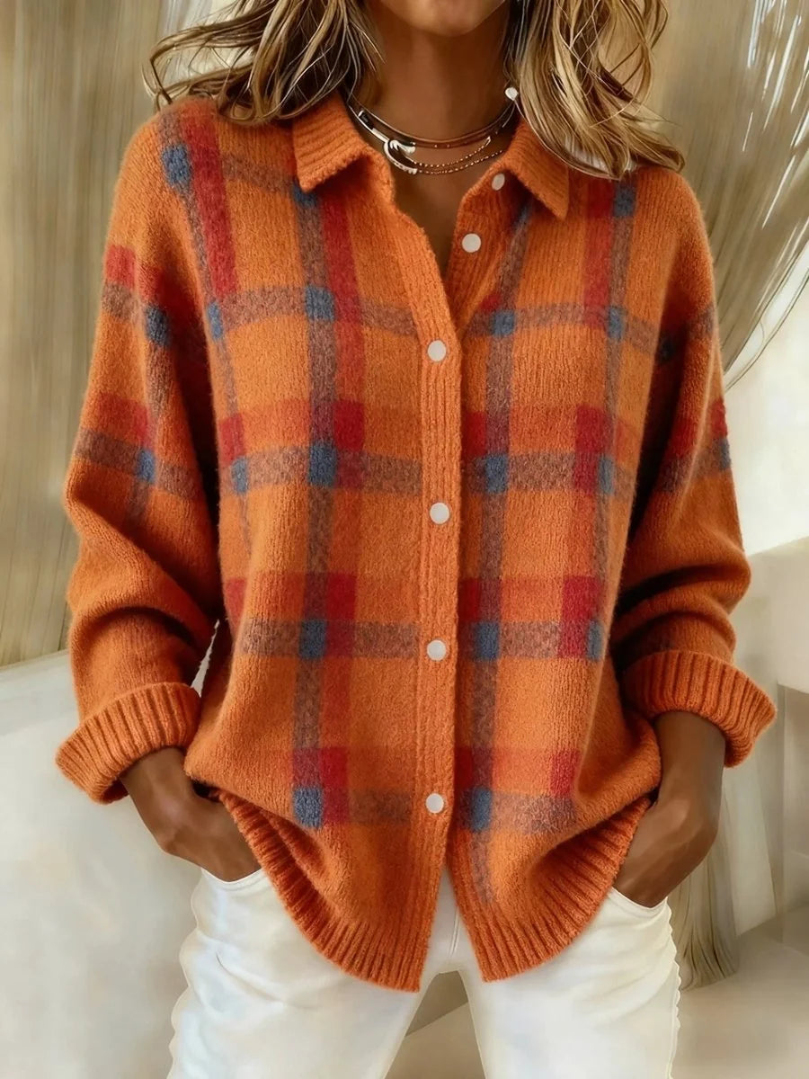 Women’s Oversized Plaid Jacket Cozy Knit Layering Style 0