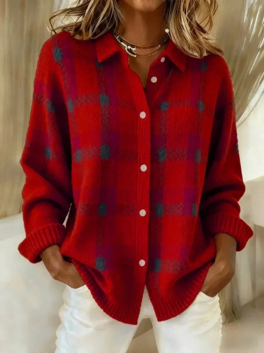 Women’s Oversized Plaid Jacket Cozy Knit Layering Style 1