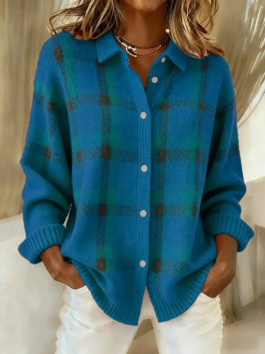 Women’s Oversized Plaid Jacket Cozy Knit Layering Style 3