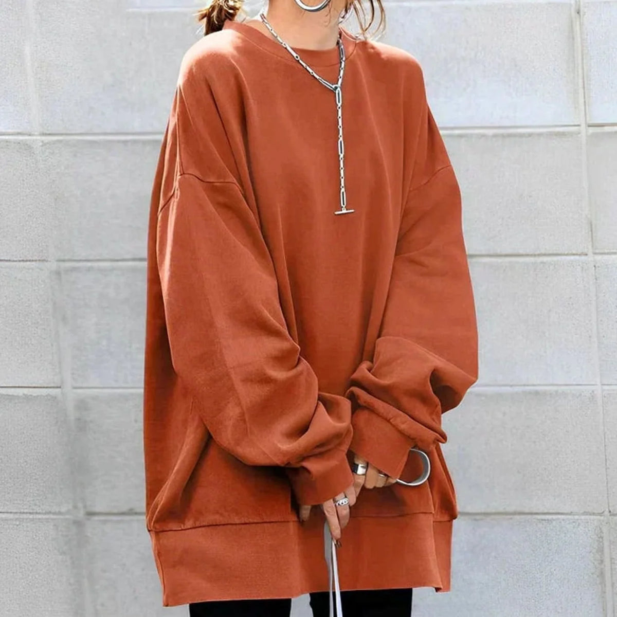Women’s Oversized Sweater Relaxed Tunic Crewneck Style 3