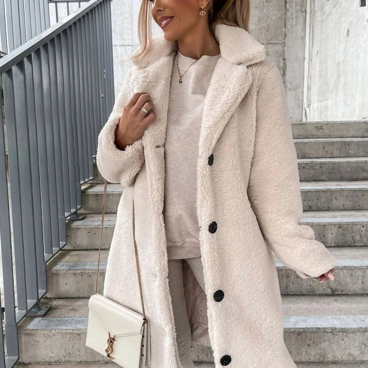 Women’s Oversized Teddy Long Coat Button-Front Design 2