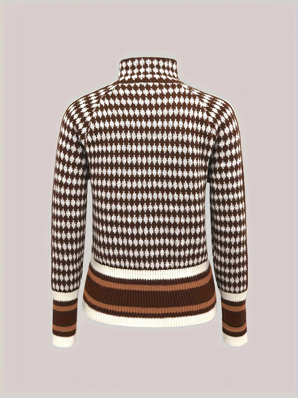 Women’s Patterned Cardigan with Zip-Front and Stand Collar 1