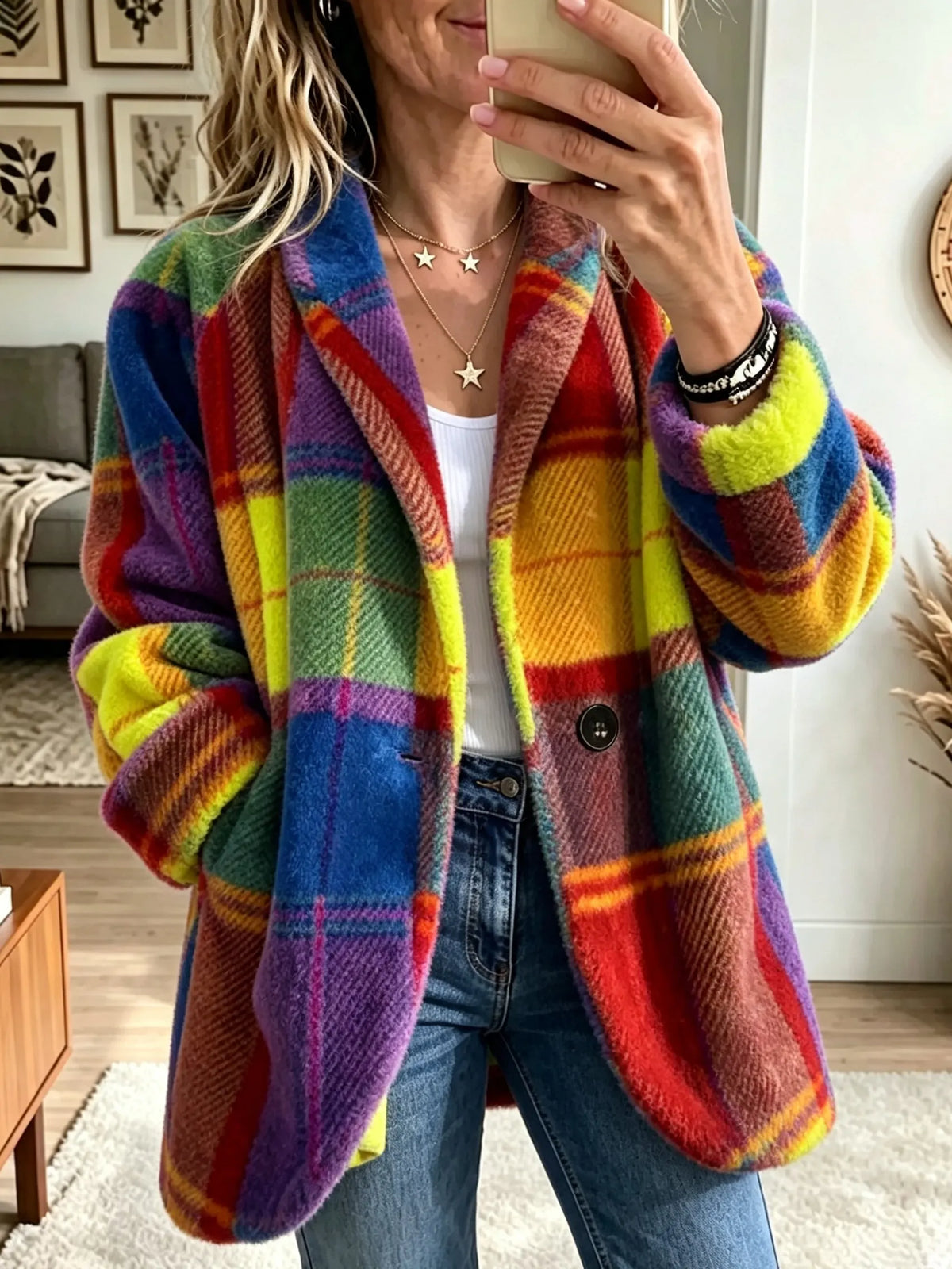 Women’s Plaid Jacket Cozy Relaxed Fit with Classic Style 1