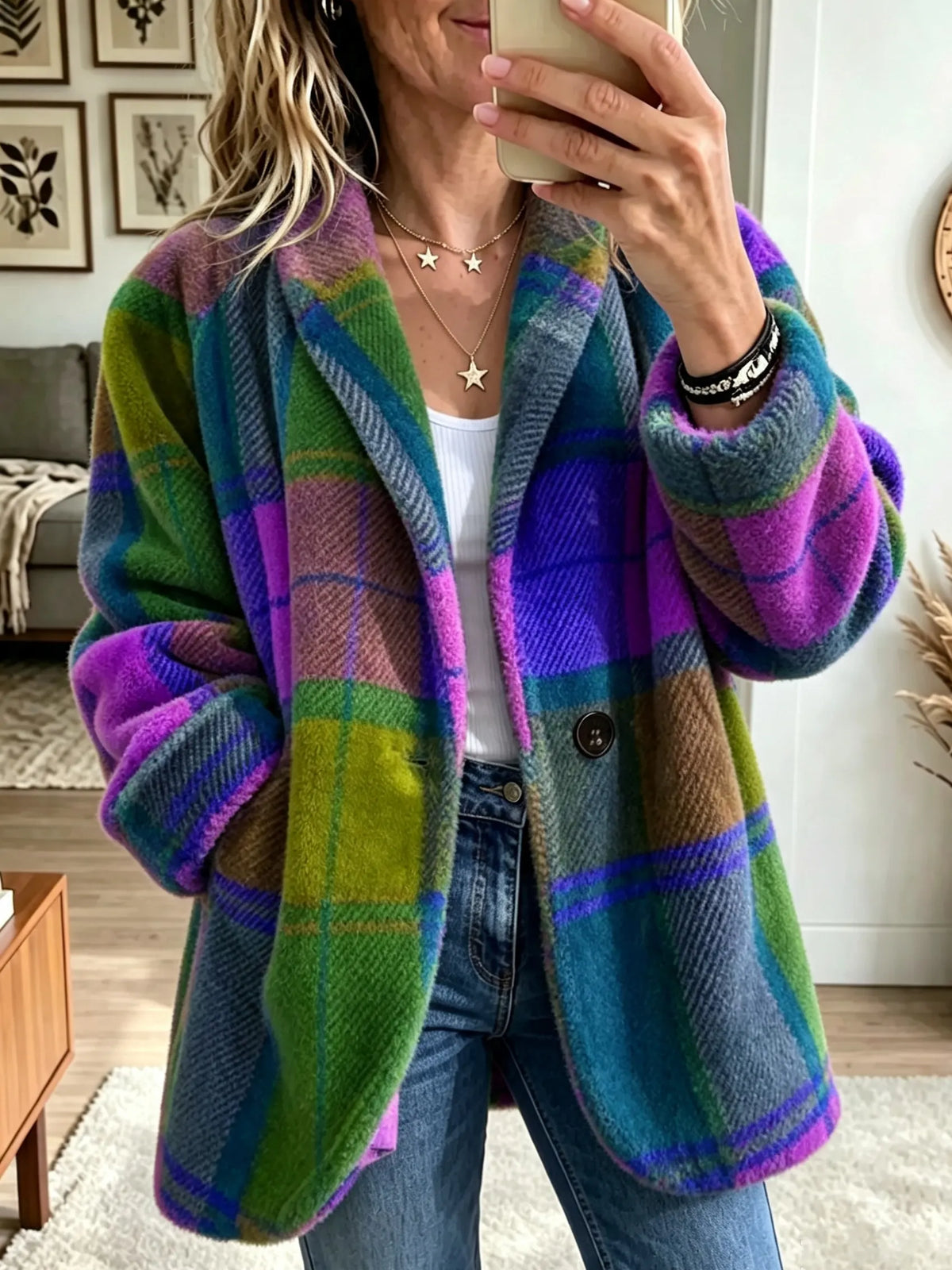 Women’s Plaid Jacket Cozy Relaxed Fit with Classic Style 2