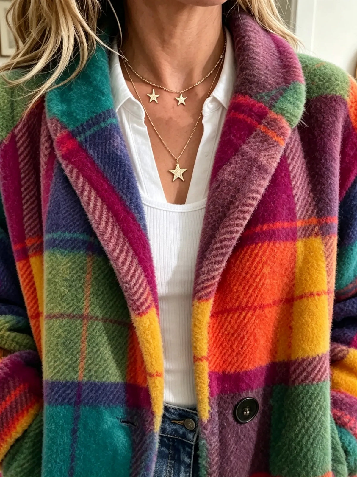 Women’s Plaid Jacket Cozy Relaxed Fit with Classic Style 3